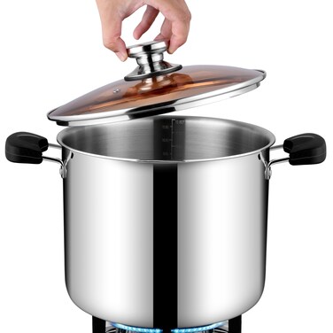 Onader 12 Quart Stainless Steel Stock Pot for Cooking Large Soup Pot with Lid &amp; Anti-Scald Handles Tri-Ply Induction Stockpot