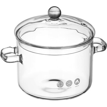 Yardwe Glass Saucepan with Cover, Glass Stovetop Cooking Pot for Pasta, Noodle, Soup, Milk, Food, 6.3x6.3x6.7 Inch (1900ml)