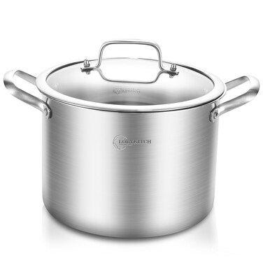 LOLYKITCH Tri-Ply Whole Clad 8 Quarts Stainless Steel Stock Pot with Lid,Induction Cooking Pot,Soup Pot,Heavy Duty,Oven and Diswasher safe.