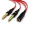 BEADY Audio Distribution Cable Stereo Mini Plug Jack Conversion Cable 3.5mm 4 Pole (Female) -3.5mm Stereo Mini (Male) + Microphone Input (Male) Red