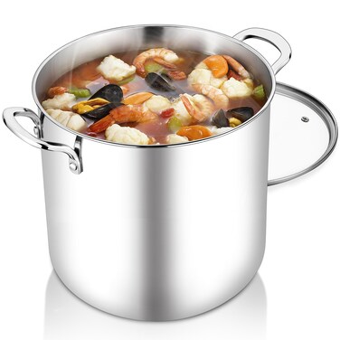 TeamFar 12 Quart Stock Pot, 18/10 Stainless Steel Large Cooking Soup Pot with Lid for Simmering/Stewing, for Induction/Gas/Ceramic, Healthy &amp; Heavy-Duty, Riveted Handles &amp; Dishwasher Safe