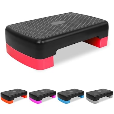 Exercise Workout Aerobic Step Platform Trainer, 18" Aerobic Stepper with 4"-6" Adjustable Height Risers (Red)