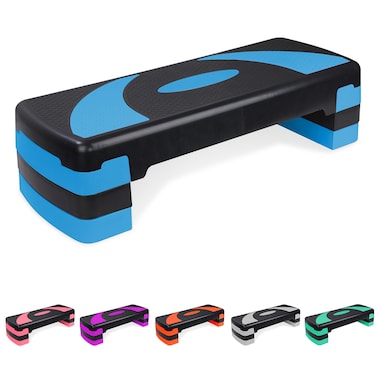 Exercise Workout Aerobic Step Platform Trainer, 31" Aerobic Stepper with 4"-6"-8" Adjustable Height Risers (Blue)