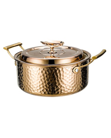 DAEDALUS 7.5QT Stainless Steel Stock Pot with Lid 3 Triply Clad Hammered Copper Pot, Nonstick Large Cookware for Home Kitchen Restaurant, Dishwasher Oven Safe Rose Gold