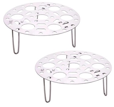 Steaming Rack, 2 Pack 6.7 Inch Round Food Grade Stainless Steel Steamer Plate for Food Steaming, Cooling and Roasting Cooking in Kitchen and Outdoors (2 silver)