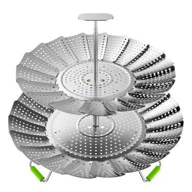 VOGARB Vegetable Steamer Basket for Pot, 2 Layer Kitchen Capacity Steaming Rack for Food Cooking, Stainless Steel Collapsible and Expandable, Multi-function Large &amp; Small Separably