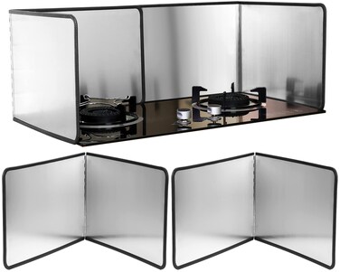Grease Splatter Guard 2 Pieces 2 Sided Splash Guard for Stove Foldable Backsplash Protector Behind Stove Nonstick Stainless Steel Backsplash for Stove Screen Protector (17.72 x 19.69 Inches)