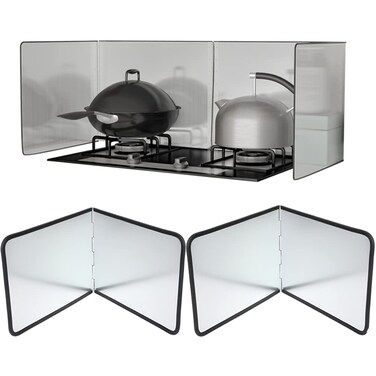 2PCS Grease Oil Splatter Guard for Stove Top 2 Sided Stainless Steel Backsplash Behind Stove Foldable Splash Shield Panel for Kitchen Wall Screen Baking Protector (12&Atilde;&mdash;16 inch)