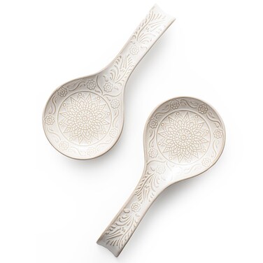 Ceramic Spoon Rest Set of 2, Large Spoon (9 inch) Holder for Kitchen Counter, Kitchen Accessories, Dishwasher Safe, White