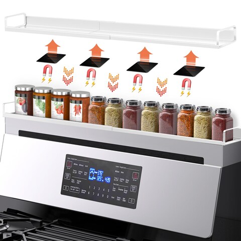 Bumusty 4X Strong Magnetic Shelf for Stove, Adjustable Stove Top Shelf, 20&quot;-30&quot; Oven Shelf Spice Rack Over the Stove, Seasoning Organizer Kitchen Shelves, Matte White