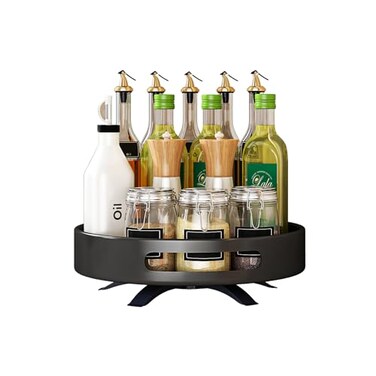 commorebies 1 Tier Lazy Susan Organizer,Organizer Spice Rack for Cabinet,Turntable Organizer for Cabinet Pantry Table Organization,12inch Black