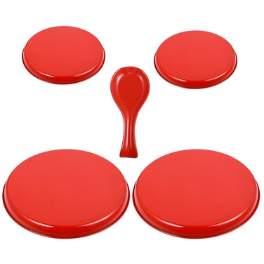 4 Pcs 8" 10" Electric Stove Burner Covers 1 Pcs 3.8" x 8.7" Ceramic Spoon Rest Stainless Steel Stove Top Covers for Gas Burners Spoon Holder Stovetop for Kitchen Coffee Bar Accessories(Red Cover)