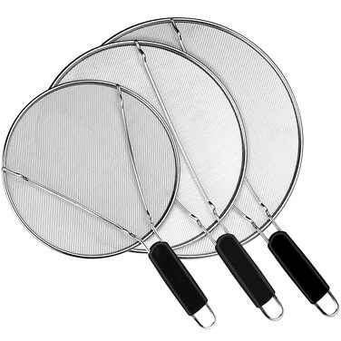 Splatter Screen for Frying Pan - 9.8" 11.4" 13" Stainless Steel Fine Mesh Grease Splatter Guard with Silicone Handle, Hot Oil Splash Guard for Cooking to Prevent Oil Splatter, Safe Cooking