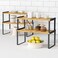 Goozii Large Kitchen Cabinet Shelf Organizer Set of 4, Stackable Countertop Organizer for Kitchen Counter, Adjustable Organizers and Storage Rack for Spices Plate (Bamboo, Black)