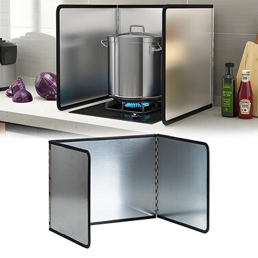 Tylulikaty 3 Sided Splatter Guard,Foldable Stainless Steel Oil Splatter Screens for Frying,Oil Splash Insulation Board,Nonstick Oil Splatter Guard Stove Insulation Board(L: 15" x W: 11.4" x H: 12")