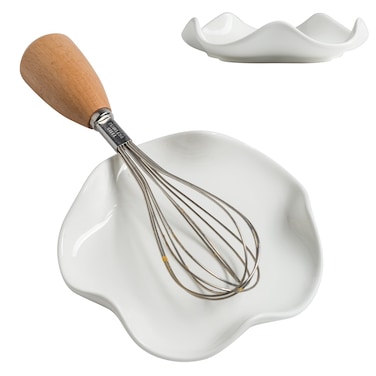 Cormomu Spoon Rest for Stove Top, 5.2" Ceramic Spoon Holder for Kitchen Countertop, Coffee Spoon Rest, Large Cooking Spatula Holder for Spoons, Ladles or Tongs, Housewarming, Christmas Gifts, White