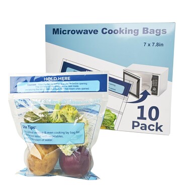 10 Pack Steam Cooking Bags, Steam Food Storage Bags, Microwave Steamer Bags for Vegetables, Seafood and Meat, Microwave and Freezer Safe