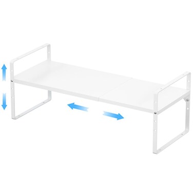 GEDLIRE Expandable Kitchen Cabinet Shelf Organizers, Stackable Metal Pantry Storage Shelves Rack, Adjustable Counter Spice Shelf for Cabinets, Countertop, Cupboard Organizers and Storage, White