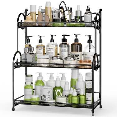 EKNITEY Bathroom Counter Organizer - 3 Tier Spice Rack Organizer Skincare Countertop Organizers for Bathroom Kitchen Bedroom Black (No Assembly)