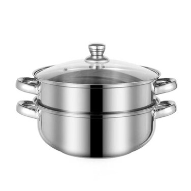 Steamer for Cooking, 18/8 Stainless Steel Steamer Pot, Steam Cooker 8.5 inch Steam Pots with Lid 2-tier for Cooking Vegetables, Seafood, Soups, Stews and Pasta