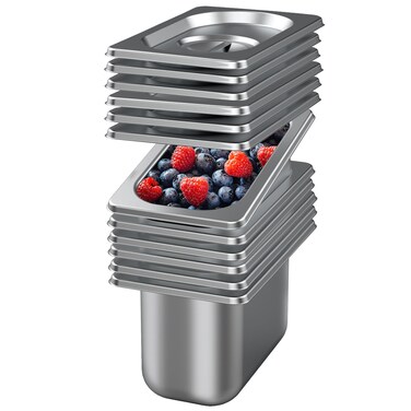 HNEDSEN 6 Pack Stainless Steel Hotel Pan With Lids 1/9 Size 4 Ince Deep Steam Table Metal Food Pan Steamer Trays for Buffet Catering Pans Metal Commercial Kitchen Pans