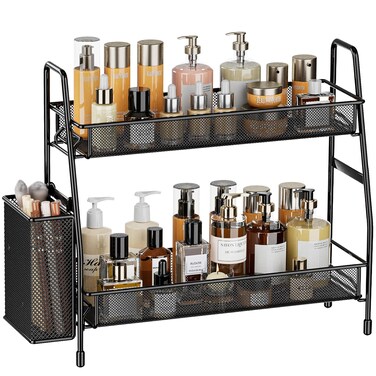 EKNITEY Bathroom Countertop Organizer Shelf - 2 Tier Counter Spice Rack Metal Makeup Rack Small Perfume Organizer for Sink/Bedroom/Living room/Kitchen/Office