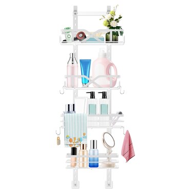 Over the Door Pantry Organizers and Storage Racks 4 Tier for Kitchen Bedroom Bathroom Laundry Garage with Shoes Snacks Clothes Towel Spice Bottles, Metal Steel Baskets, No Drill, 4 Hooks