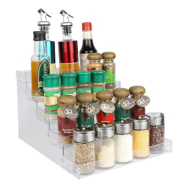 ELEGANTLIFE Spice Rack,No Tool Needed &amp; No Pungent Acrylic Glue Self-derived Snap On Assembly Spice Shelf Pantry Kitchen Cabinet Organizer 10 in for Jars,Baking Supplies &amp; Spice Bottles (5 Tier)