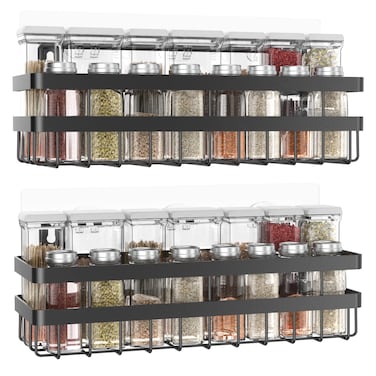 THENNIKIGO Spice Rack Seasoning Organizer 4.5"x4.8"x11.8" for Cabinet or Wall Mount, Screw or Adhesive Hanging Spice Rack for Kitchen, Cabinet, Cupboard or Pantry Door (2 Pack)