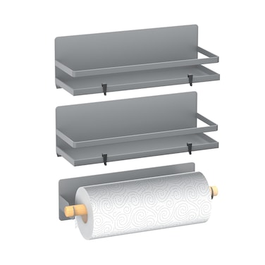 Magnetic Spice Rack Moveable Magnetic Shelf Organizer with Paper Towel Holder Kitchen Refrigerator Seasoning Storage Rack Fridge Magnet Organizer,Grey,3 Packs