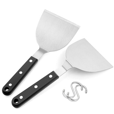 Metal Spatula Set of 2, HaSteeL Stainless Steel Griddle Spatula Turner with ABS Plastic Handles, Professional Griddle Tools for Flat Top Teppanyaki Cooking Grilling Indoor &amp; Outdoor, Dishwasher Safe