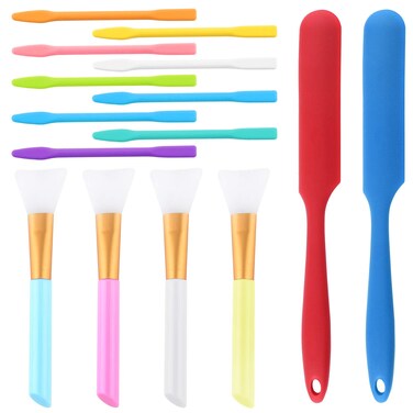 FEPITO Silicone Stir Sticks Kit Includes 9 Pcs Silicone Stir Sticks 4 Pcs Silicone Epoxy Brushes 2 Pcs Silicone Spatula for Mixing Resin, Paint, Epoxy, DIY Crafts