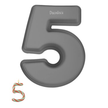 Ducodocu 3D Silicone Cake Pans Large Number Cake Mould Novelty Cake Tins DIY Baking Mold for Birthday Wedding Anniversary 10 inch Number of 5 Gray, 1 Pack
