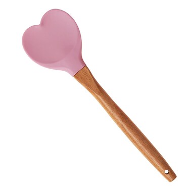 Yansumi Heart-Shaped Silicone Spatula with Wooden Handle for Nonstick Cookware-Kitchen Utensils for Baking,Cooking,Mixing,Scraping,and Stirring (Pink)