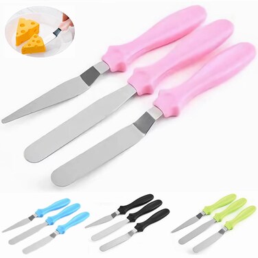 MDLJG Cake Cream Spatulas, 3 Pieces of Cake Angled Spatula with Stainless Steel, Professional Cake Decorating, Pastry &amp; Baking, Icing Frosting Cream Chocolate Cake Spatula (3pcs Pink)