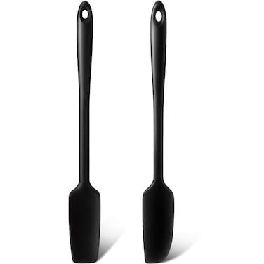 2 Pieces Long Handle Silicone Jar Spatula Non-Stick Rubber Scraper Heat Resistant Spatula Silicone Scraper for Jars, Smoothies, Blenders Cooking Baking Stirring Mixing Tools, Black