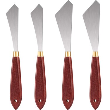 Painting Knife Set Painting Mixing Scraper Stainless Steel Palette Knife Painting Art Spatula with Wood Handle Art Painting Knife Tools for Oil Canvas Acrylic Painting (4 Pieces)