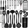 Kitchen Utensils Set - 446&Acirc;&deg;F Heat Resistant Silicone Cooking Utensils Set-Kitchen Tools and Gadgets for Cooking Nonstick Cookware with Tongs,Turner,Spatula,Spoon,Brush,Peeler,Grater,Scissors(Black)