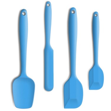 4 Piece Silicone Spatula Set, Flexible Heat Resistant Non-scratch Baking Cooking Rubber Spatulas with Stainless Steel Core, Blue
