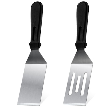 Metal Spatulas 2 Pieces, Stainless Steel Spatula with Heat Resistant Handle, 9.8 Inch Stainless Steel Spatula Ideal for Desserts, Pancakes, Eggs, Griddle Scraper or BBQ