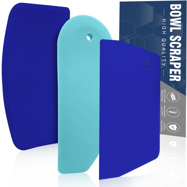 Walfos Dough Scraper Set of 3, Flexible Silicone Bowl Spatula, Kitchen Plastic Bench Dough Scraper Tool for Bread Dough, Sourdough, Cake, Fondant Icing, Blue &amp; Teal/Aqua&acirc;&euro;&brvbar;