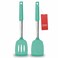 2 Pack Spatulas, Solid &amp; Slotted Silicone Spatula Set, Stainless Steel Handle Coated with Silicone, Non Stick Turners, Heat Resistant Rubber Spatulas for Fish, Eggs, Pancakes, WOK, Teal