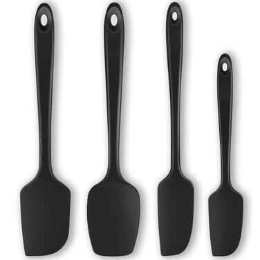NoChoX Silicone Spatula Set of 4, Spatulas Silicone Heat Resistant, Rubber Spatula, Silicone Kitchen Utensils Set for Cooking, Non-Stick BPA Free Cooking Utensils Set, Black