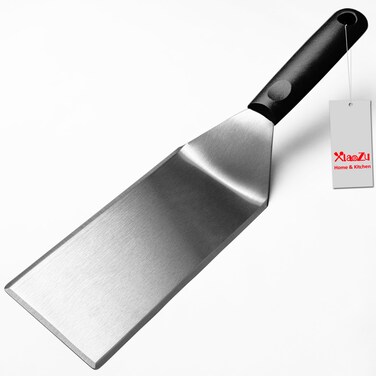 Professional Metal Spatula for Cast Iron Skillets and Flat Top Grills, Full Tang Silicone Handle, Stainless Steel Blade, Smash Burger Spatula Turner for Flipper, Cooking, BBQ, 8 Inch x 4 Inch