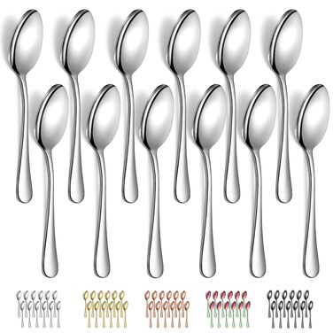 Evanda Dinner Spoons 12 Pieces, Stainless Steel 7.28inch Spoons, Dessert Spoons, Table Spoon, Soup Spoons, Easy To Clean, Dishwasher Safe