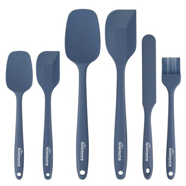 NileHome Silicone Spatula Set 6 Packs Food Grade Kitchen Utensils with Silicone Brush Heat Resistant BPA-free Rubber Spatula for Scraping, Baking, Cooking, Mixing, Haze blue