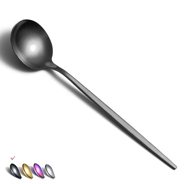 Matt Black Dinner Spoons 6 Piece, 8.1'' Stainless Steel Tablespoons, Soup Spoons, Dessert Spoons, Spoons Silverware for Home, Kitchen or Restauran,Dishwasher Safe