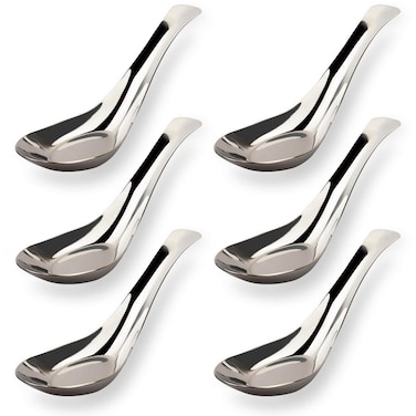 Asian Soup Spoons Stainless Steel Chinese Soup Spoons Set of 6 Soup Spoons Silverware Cucharas Para Comer for Ramen Pho Wonton Dumpling Noodles (sliver)