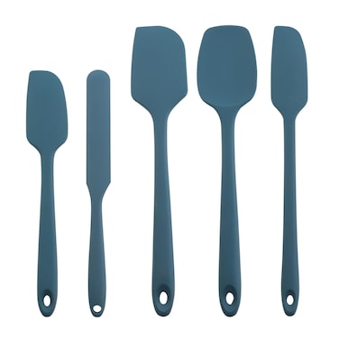 RUIQINQI Silicone Spatula Set, 5-Piece Heat Resistant (600&Acirc;&deg;F) Food Scraper, One-Pieces Seamless Design, Perfect for Cooking Mixing &amp; Baking - BPA Free and Dishwasher Safe (Gray-blue)