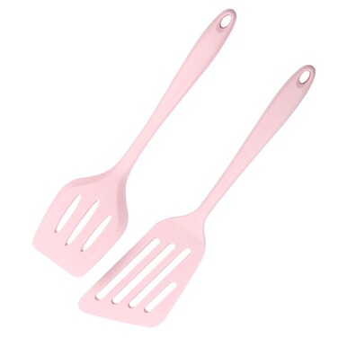 Silicone Spatula Set of 2, Flexible Nonstick Rubber Fish Slotted Turner, Flipper Spatulas Heat Resistant Cookware for Baking, Frying,Cooking Seafood,Meat,Eggs,Omelets,Pancakes(Pink)